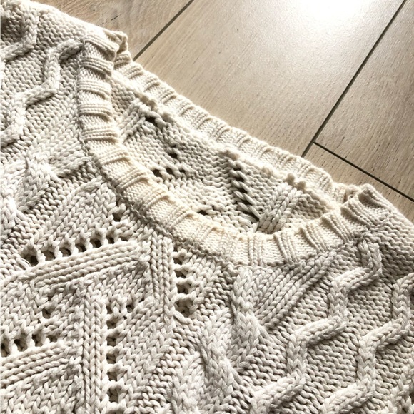 Hand Knit Cable Knit Drop Shoulder Lace Detailed Sweater in White - Picture 10 of 10